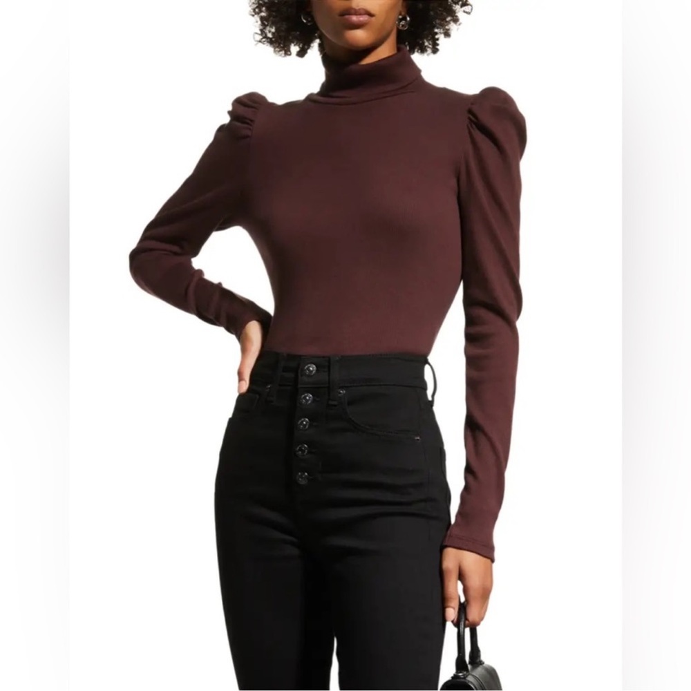 VERONICA BEARD Cedar Puff-Sleeve Ribbed Turtleneck Size Small *LIKE NEW*
